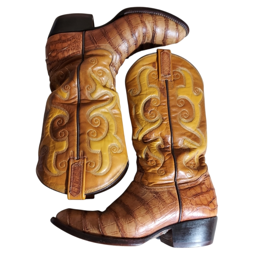 Vintage Rudel 8178 Western Cowboy Boots Cognac Reptile Embossed Snip Toe 8.5 EE - Picture 7 of 14